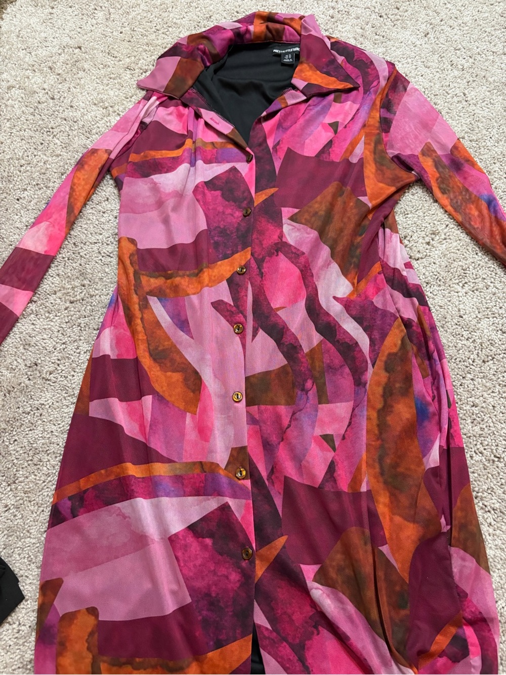 PrettyLittleThing Pink & Orange Abstract Long Sleeve Shirt Dress